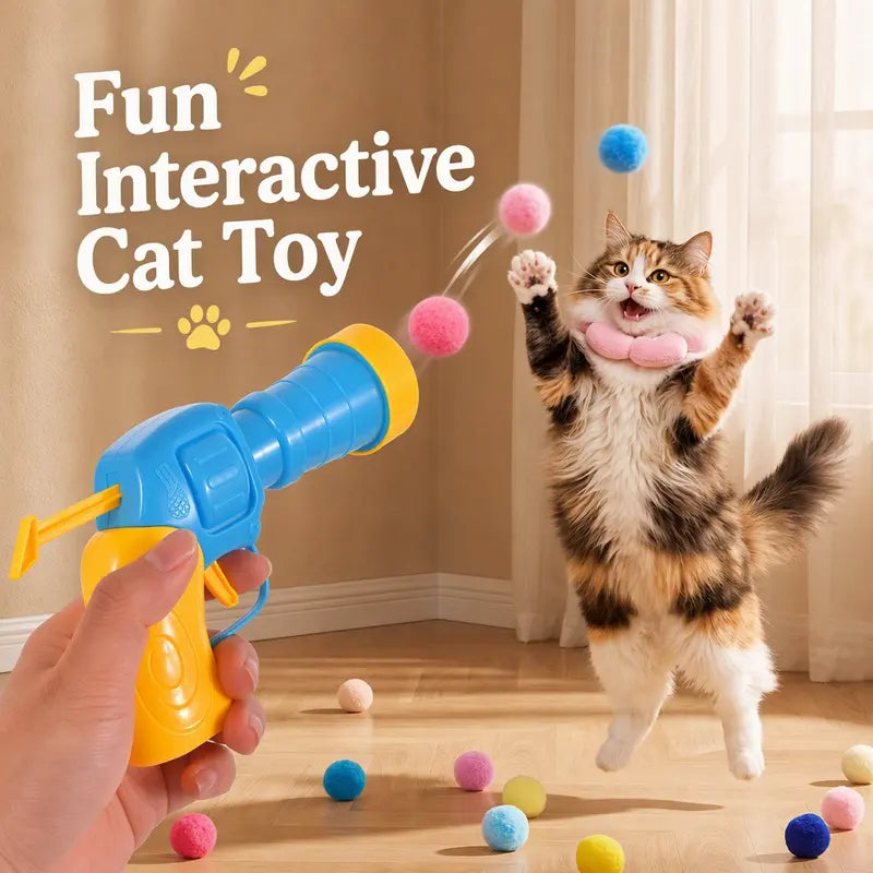 Cat Ball Launcher Toy, Interactive Cat Toys for Indoor Cats, 1 Launcher + 30 Soft Pom Pom Balls, No Batteries Needed, Plush Ball Shooter for Bored Indoor Adult Cats Kittens,Great Cat Lover Gift