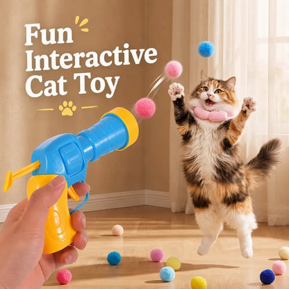 Cat Ball Launcher Toy, Interactive Cat Toys for Indoor Cats, 1 Launcher + 30 Soft Pom Pom Balls, No Batteries Needed, Plush Ball Shooter for Bored Indoor Adult Cats Kittens,Great Cat Lover Gift