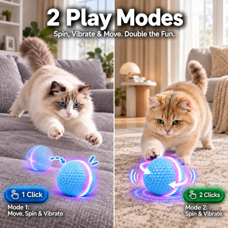 Self-Rolling Smart Cat Teaser Ball Toy - USB Rechargeable Interactive Pet Toy with Lights, 2 Modes, Silicone Dot Texture, Rolls Automatically, Keeps Indoor Cats Active, Single Unit, Ideal Gift (No Redundant Promotions)