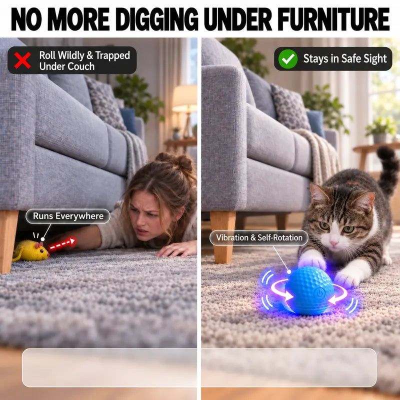 Self-Rolling Smart Cat Teaser Ball Toy - USB Rechargeable Interactive Pet Toy with Lights, 2 Modes, Silicone Dot Texture, Rolls Automatically, Keeps Indoor Cats Active, Single Unit, Ideal Gift (No Redundant Promotions)