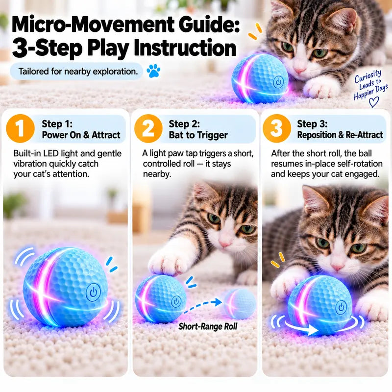 Self-Rolling Smart Cat Teaser Ball Toy - USB Rechargeable Interactive Pet Toy with Lights, 2 Modes, Silicone Dot Texture, Rolls Automatically, Keeps Indoor Cats Active, Single Unit, Ideal Gift (No Redundant Promotions)